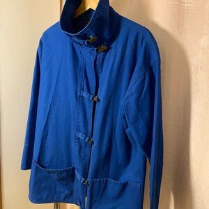 90's Vtg Blue Cotton Coat with Big Pockets and Latches Eddie Bauer